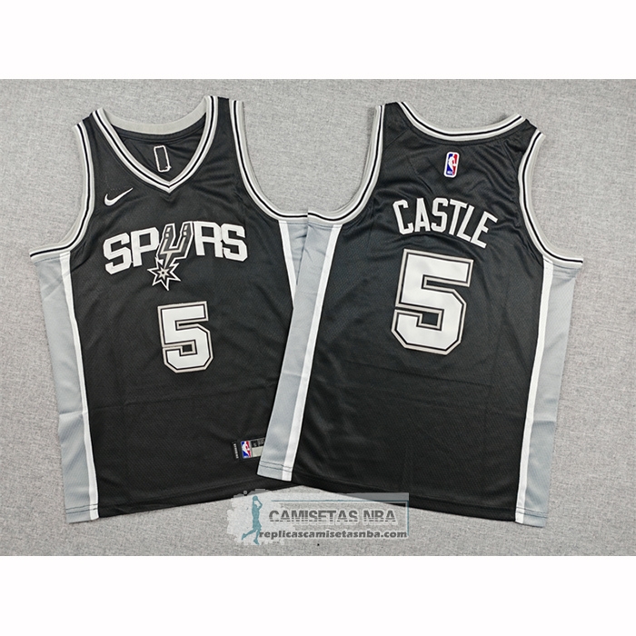 Camiseta Nino San Antonio Spurs Stephon Castle NO 5 Icon 2025-26 Negro